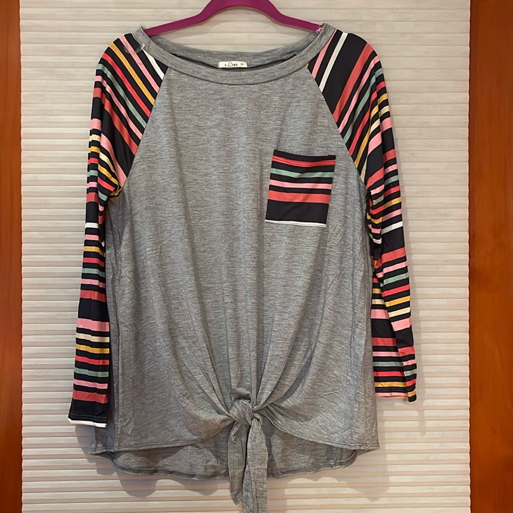 NWOT eLuna long sleeve striped top size M P2P is 18in soft and lightweight